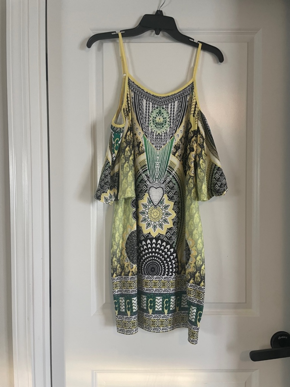 Yellow Patterned Cold-Shoulder Sundress